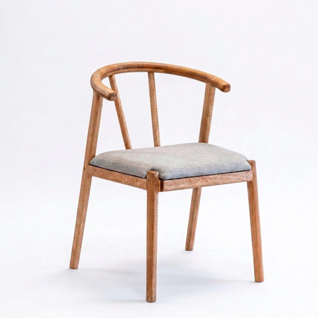 Silla C en madera maciza con asiento tapizado - Canorá