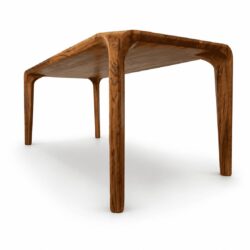 Comedor MARA en madera maciza de nogal cafetero, vista en perspectiva