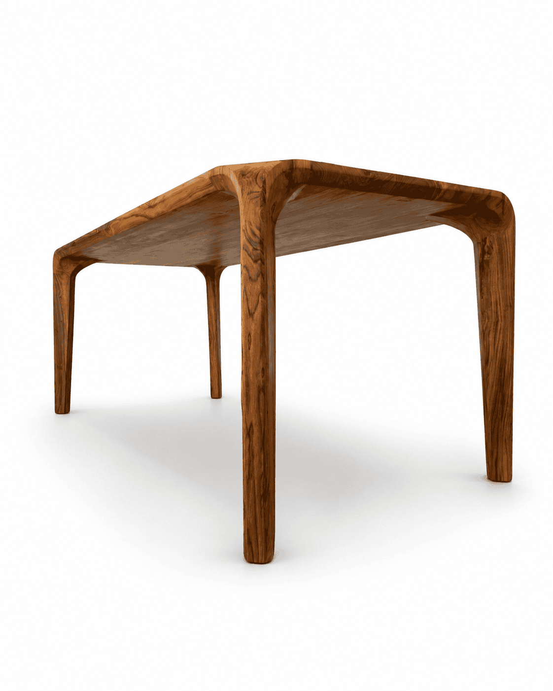 Comedor MARA en madera maciza de nogal cafetero, vista en perspectiva
