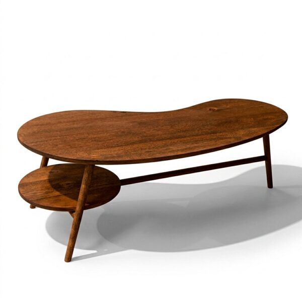 Mesa de centro Páramo en madera maciza de nogal cafetero, vista lateral, hecha a mano por Canorá en Bogotá